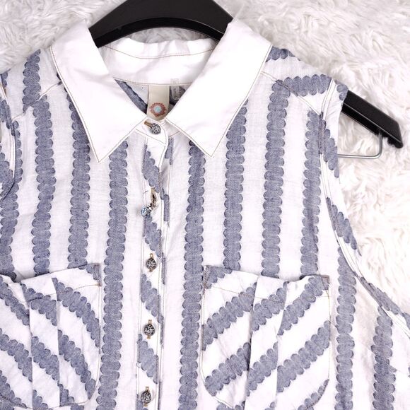 Anthropologie Cyrena Floral Embroidered Linen Sleeveless Shirt Dress Size M - Picture 2 of 11